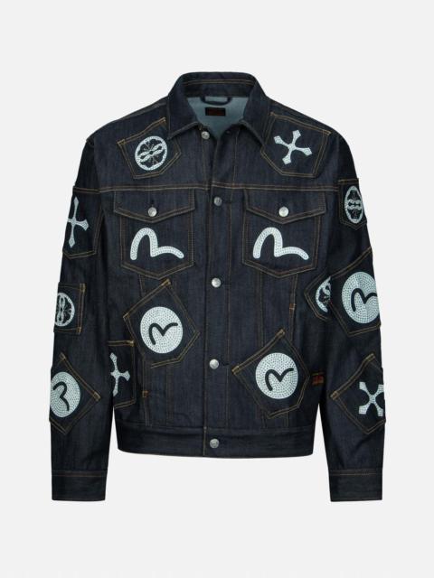 EVISU MULTI POCKET WITH RHINESTONE RELAX FIT DENIM JACKET