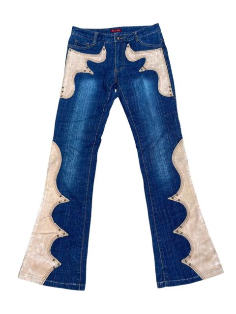 Other Designers Japanese Brand - HIT IT OFF Y2K Western Cowboy Leather Patchwork Flared Jeans