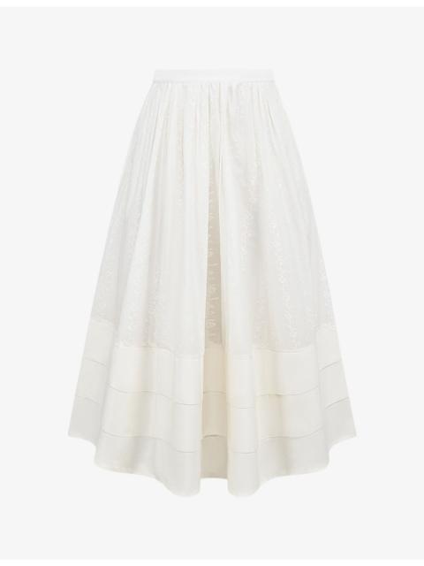 House of CB Augustine embroidered cotton midi skirt