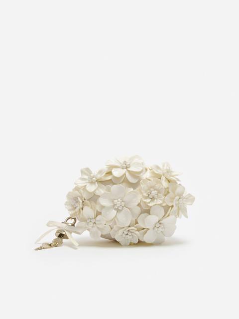 self-portrait Cream Satin Floral Oval Clutch Bag