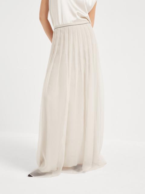 Brunello Cucinelli Crispy silk pleated  maxi skirt with monili