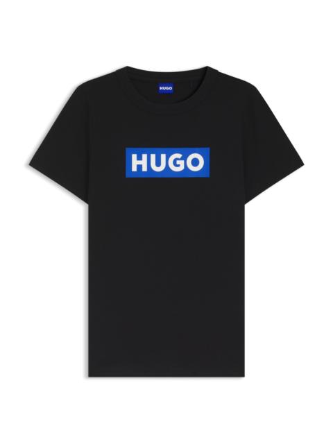 HUGO SLIM-FIT T-SHIRT IN COTTON WITH BLUE BOXED LOGO