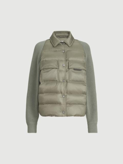 Brunello Cucinelli Water-resistant matte nylon down jacket with virgin wool, cashmere and silk knit sleeves and shiny z