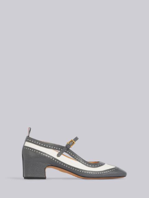 Thom Browne Medium Grey Pebbled Calfskin Brogue Spectator Mary Jane Block Heel