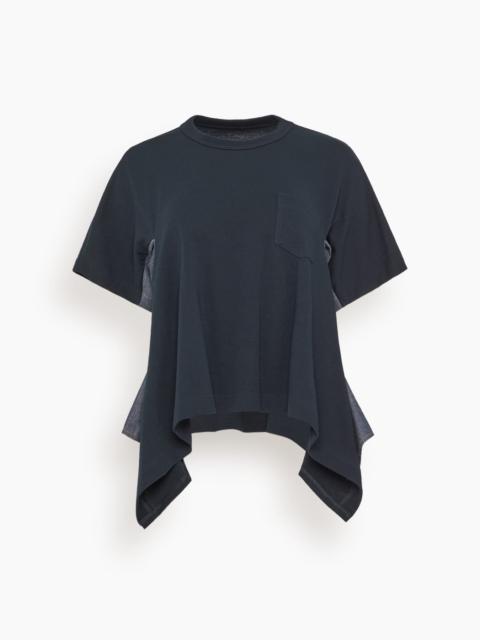 sacai Lightweight Denim x Cotton Jersey T-Shirt in Navy/Blue