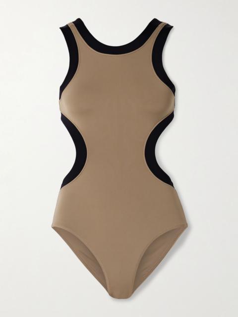 STAUD Dolce open-back two-tone swimsuit Brown