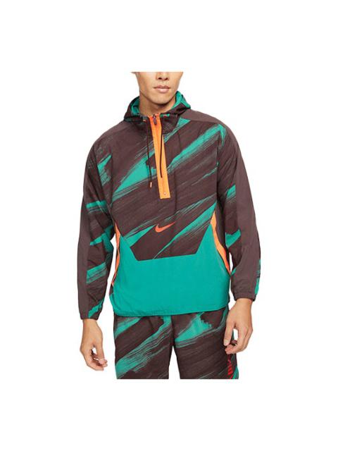Nike Dri-fit Sport Clash hooded Half Zipper Athleisure Casual Sports Pullover Jacket Brown DD1724-20