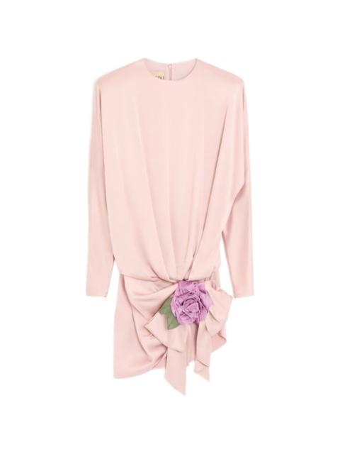Valentino draped-knot floral-appliqué dress