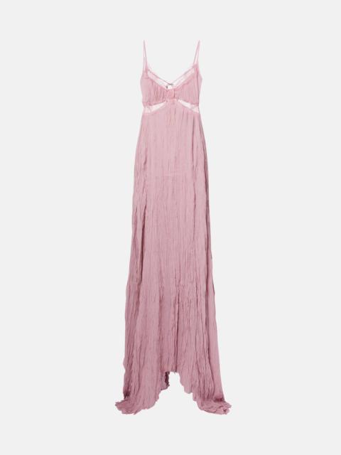 Blumarine Lace-trimmed plissé georgette gown