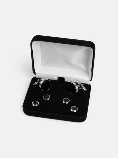 J. PRESS MADE-IN-USA ONYX CUFFLINK AND STUD SET