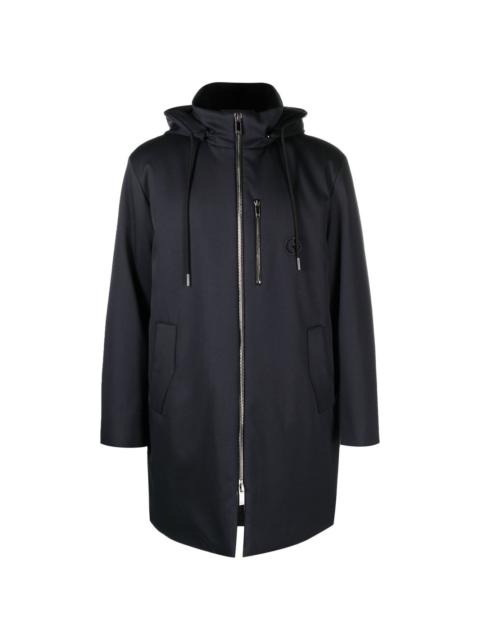 drawstring-hooded zipped coat