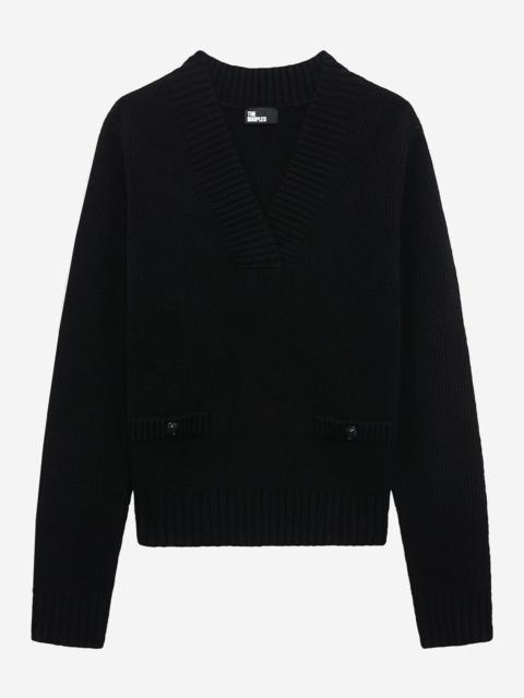 The Kooples BLACK MERINO WOOL V-NECK SWEATER