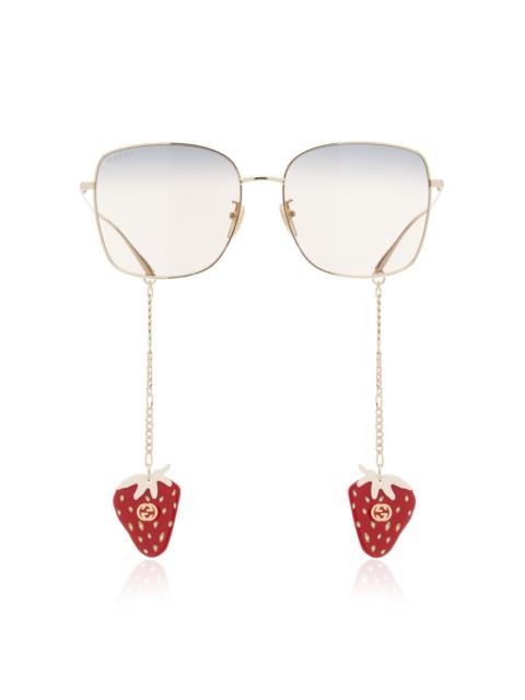 GUCCI Charm-Detailed Square-Frame Metal Sunglasses red