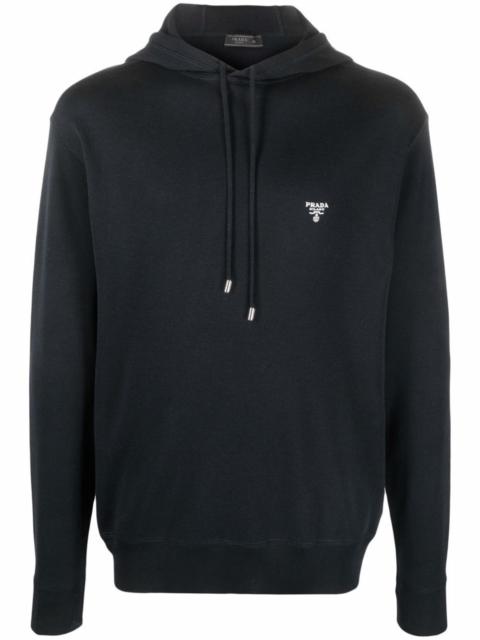 logo-embroidered knitted hoodie