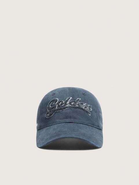 Golden Goose Navy-blue baseball cap with Golden logo embroidered in blue