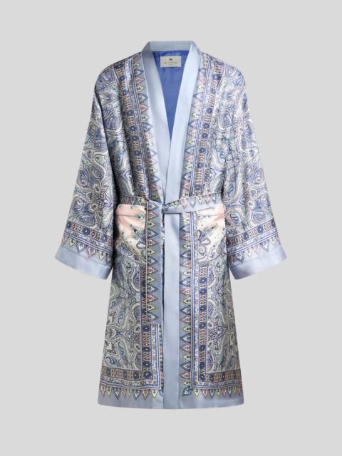 Etro SILK ROBE WITH PLACED POCKET-SQUARE PAISLEY PRINT