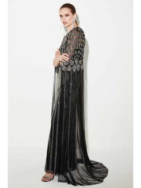 KAREN MILLEN Premium Embellished Caped Maxi Dress