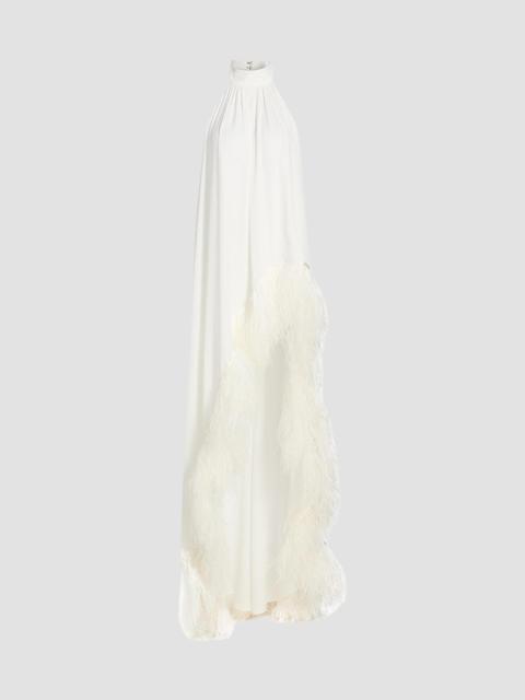 BRONX BANCO Women's Madeline Feather-Trim Halterneck Gown - White