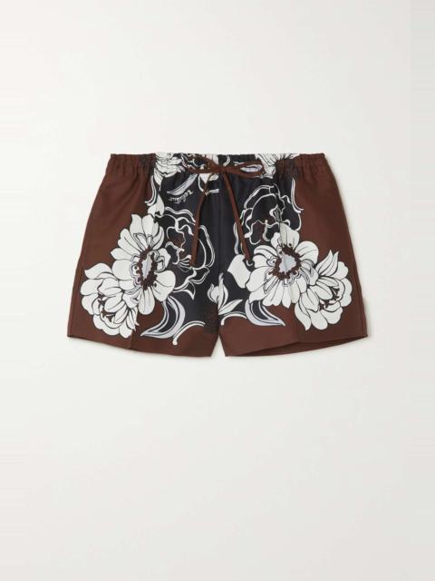 Valentino Floral-print cotton and silk-blend twill shorts