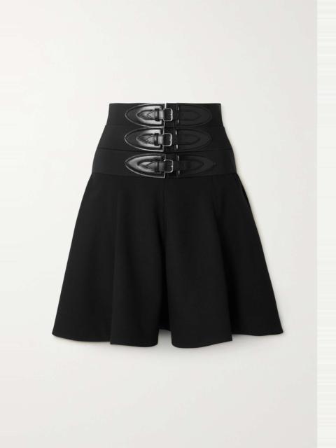 Alaïa Belted leather-trimmed stretch-wool mini skirt