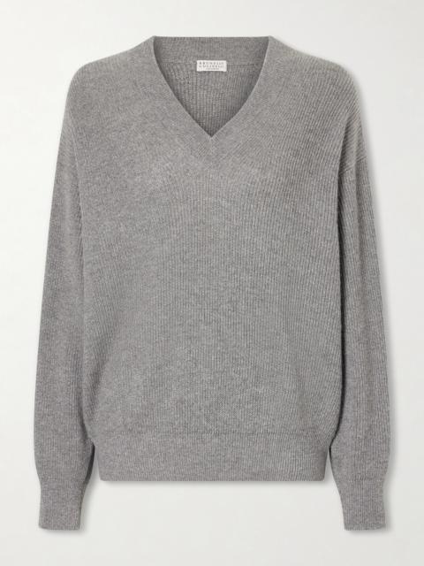 Brunello Cucinelli Ribbed-knit Metallic Cashmere-blend Sweater