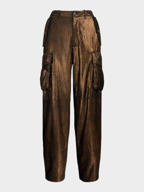 Ralph Lauren Metallic Suede Straight-Leg Cargo Pants