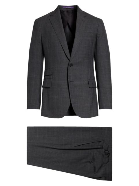 Kent Hand Tailored Grey Windowpane Check Wool Suit in Medium Grey/Purple Deco