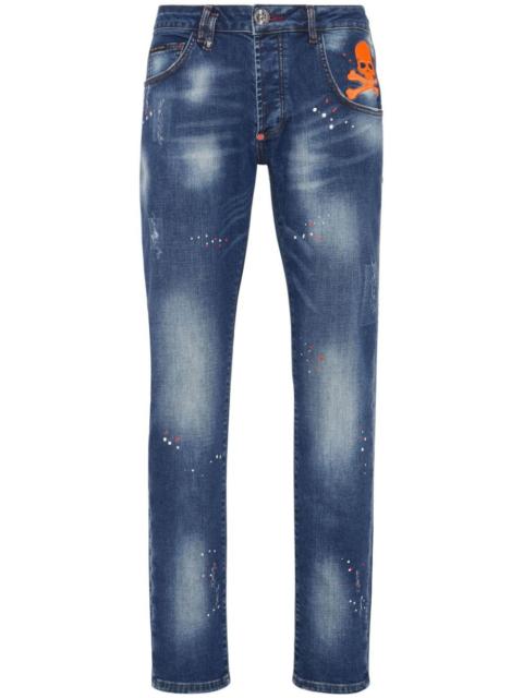 PHILIPP PLEIN Skull paint-splatter straight-leg jeans