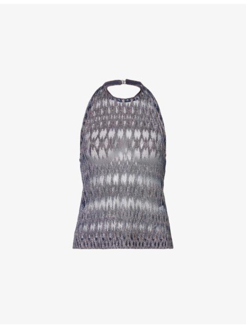 Missoni Chevron Halterneck Metallic-Knit Tank Top