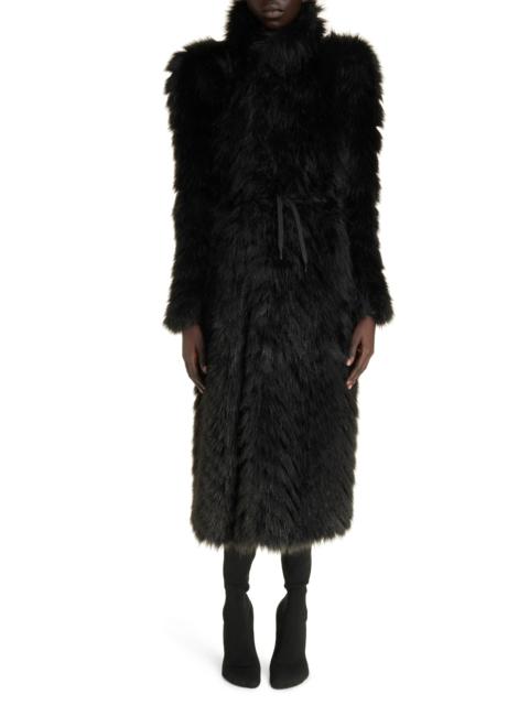 BALENCIAGA Round Shoulder Faux Fur Coat