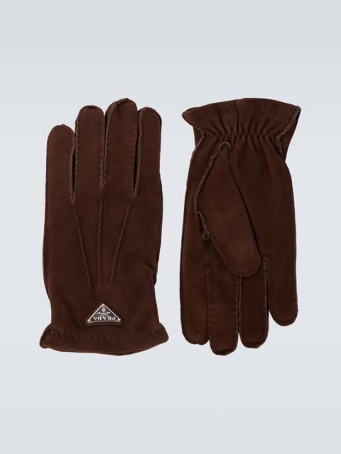 Prada Logo suede gloves