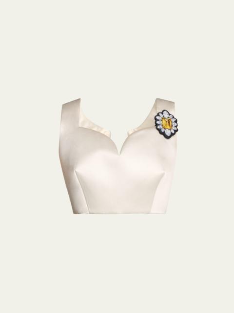 Oversized Cropped Top with Brooch