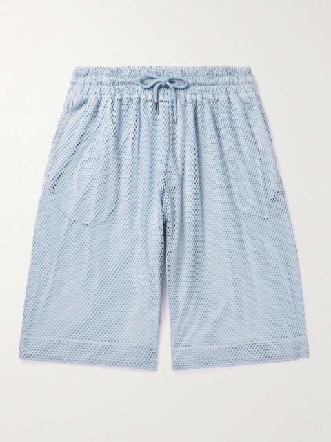 Wide-Leg Cotton-Blend Mesh Drawstring Shorts