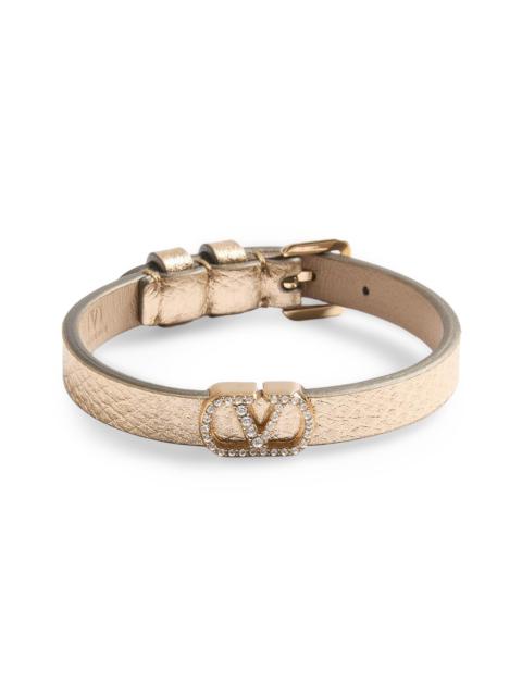 Valentino Women's VLogo Signature Bracelet in Laminated Leather and Swarovski Crystals - Gold Crystal