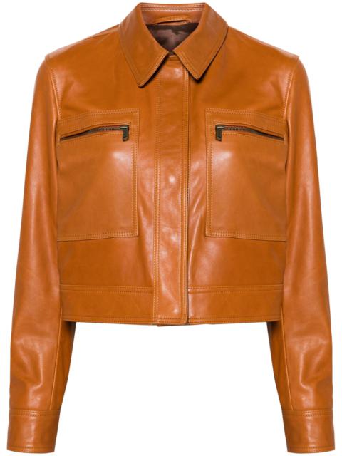 brown cropped leather jacket