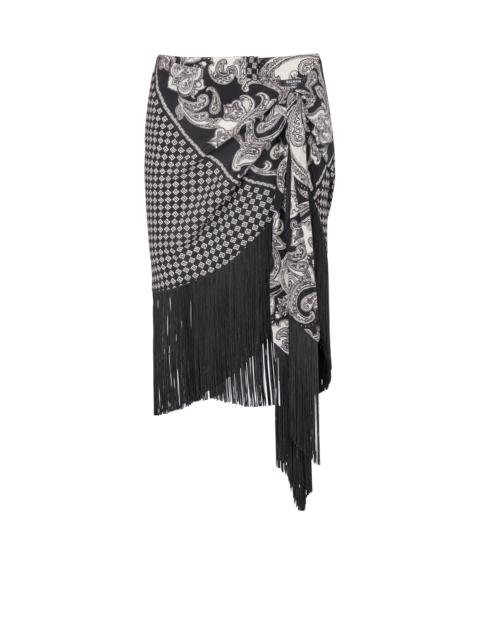 Balmain Fringed silk scarf skirt