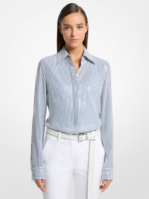 MICHAEL KORS COLLECTION Hansen Sequined Striped Silk Crepe De Chine Shirt