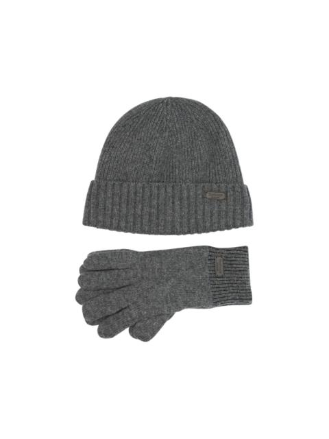 Barbour Carlton ribbed-knit beanie hat and gloves set