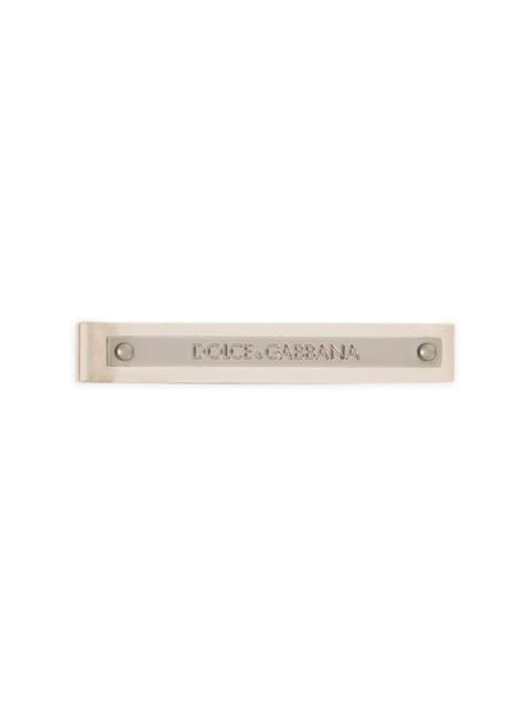 engraved-logo brass tie clip