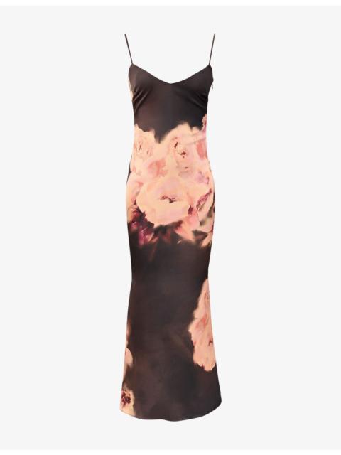 House of CB Mariamma Floral-Print Satin Maxi Dress