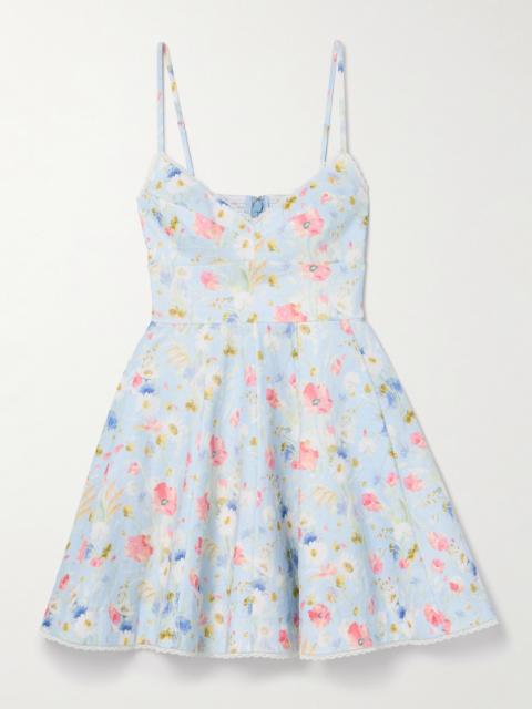 Zimmermann Lucky Lace-trimmed Floral-print Linen Mini Dress