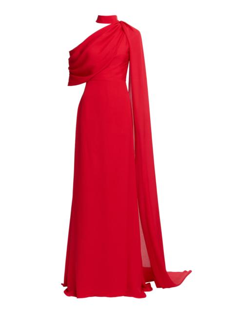 ELIE SAAB Asymmetric Double-Georgette Gown red