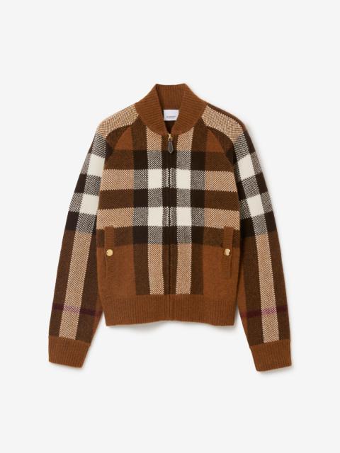 Burberry Check Intarsia Wool Cashmere Bomber Jacket
