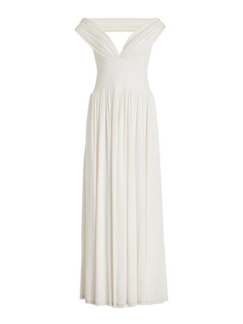 SIMKHAI Amarantha Off-The-Shoulder Stretch-Jersey Maxi Dress white