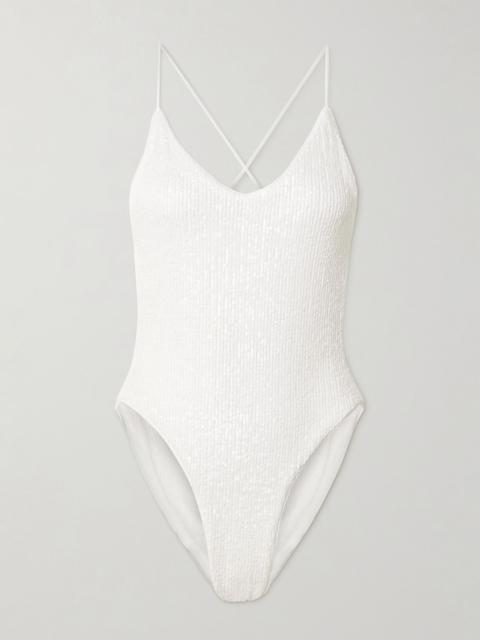 NORMA KAMALI Open-back sequined swimsuit White