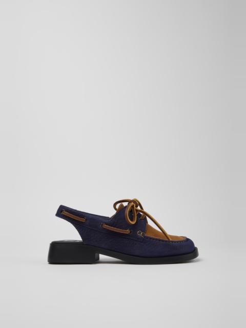 CAMPER Twins Blue Leather Nubuck Semi-Open Shoes for Women.