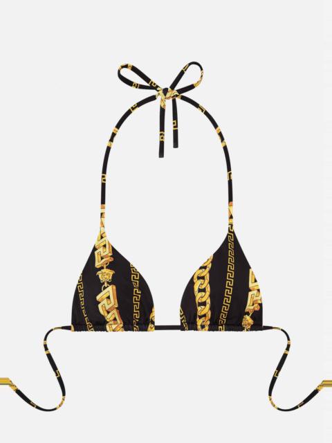 VERSACE Chain Pinstripe Bikini Top