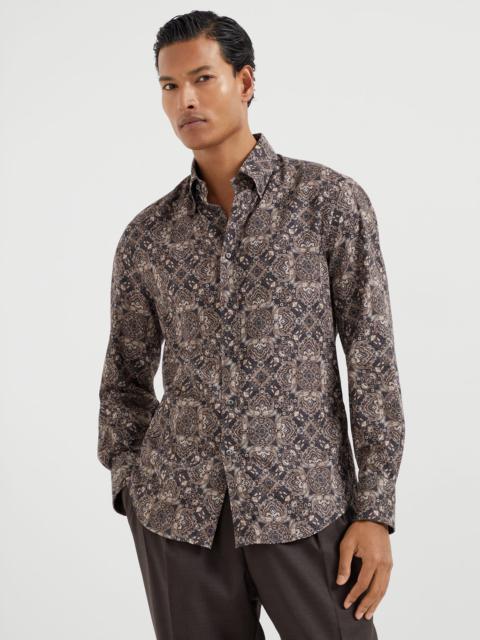 Brunello Cucinelli Cotton paisley twill slim fit shirt with button-down collar