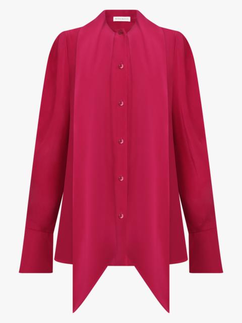 GATHERED L/S SLEEVE TIE NECK BLOUSE | BURNT FUCHSIA