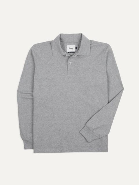 Drake's Grey Melange Cotton Jersey Long-Sleeve Polo Shirt